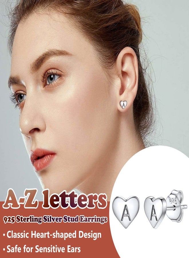 Silvora Letter Stud Earrings for Women Solid Silver Heart Initials Ear Studs Letter A Love Jewelry BIrthday Gift - Image 4